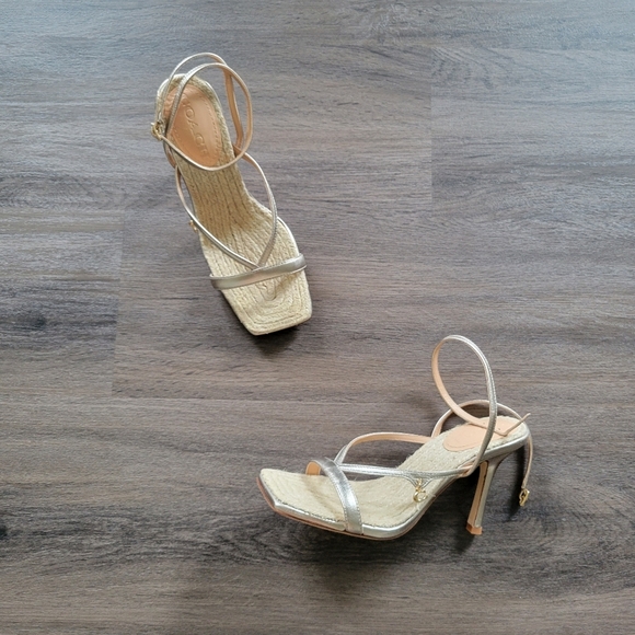 Coach Gold Platinum Champagne Kaia Espadrille Open Toe Heels NWOB Size 8 - Picture 2 of 12